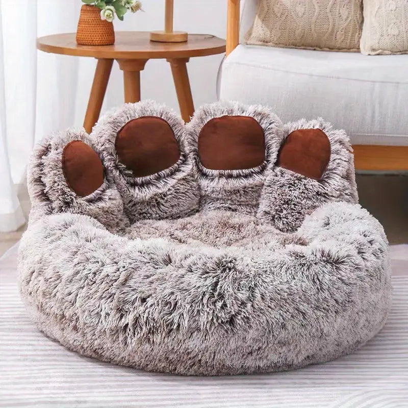 Round Calming Paw Shape Dog Bed