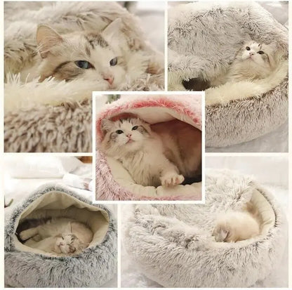 Plush Hooded Fluffy Soft Cat Bed