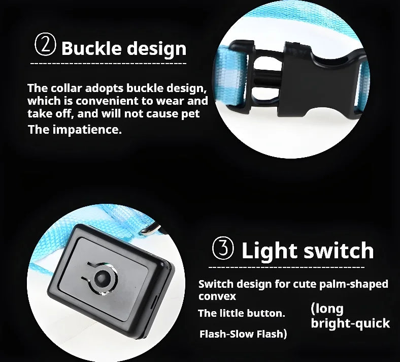 High Visibility Nylon LED Dog Collar