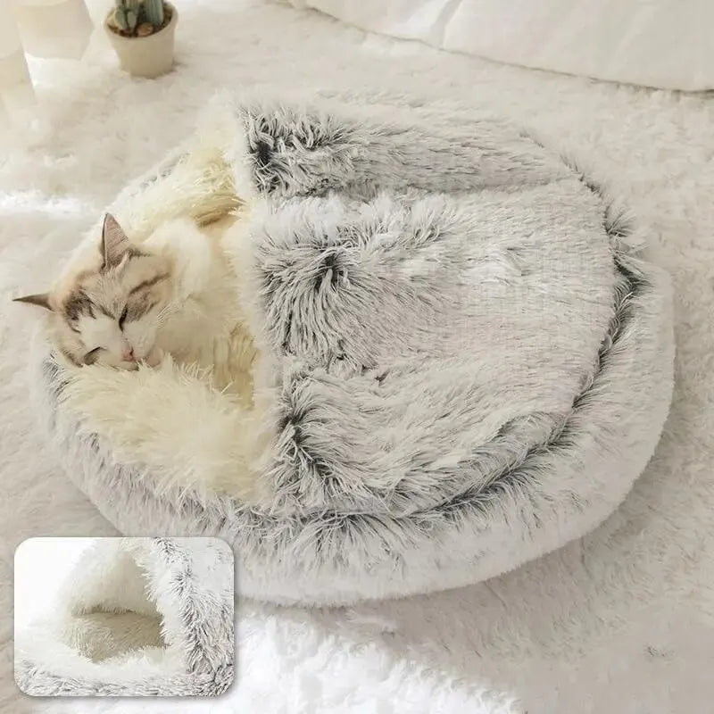 Plush Hooded Fluffy Soft Cat Bed