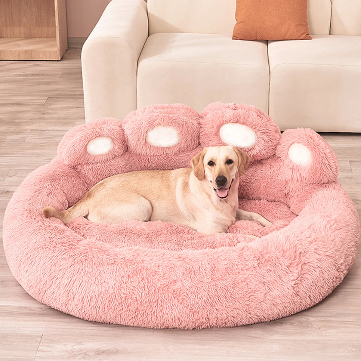 Round Calming Paw Shape Dog Bed