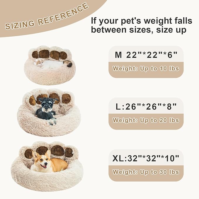 Round Calming Paw Shape Dog Bed