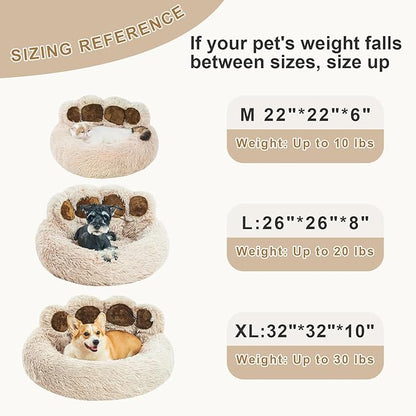 Round Calming Paw Shape Dog Bed