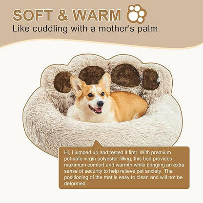 Round Calming Paw Shape Dog Bed