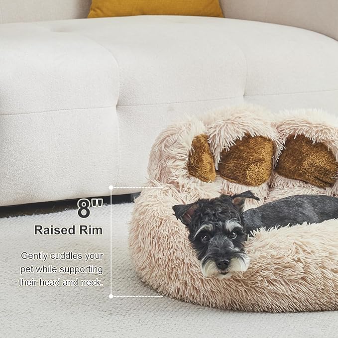 Round Calming Paw Shape Dog Bed